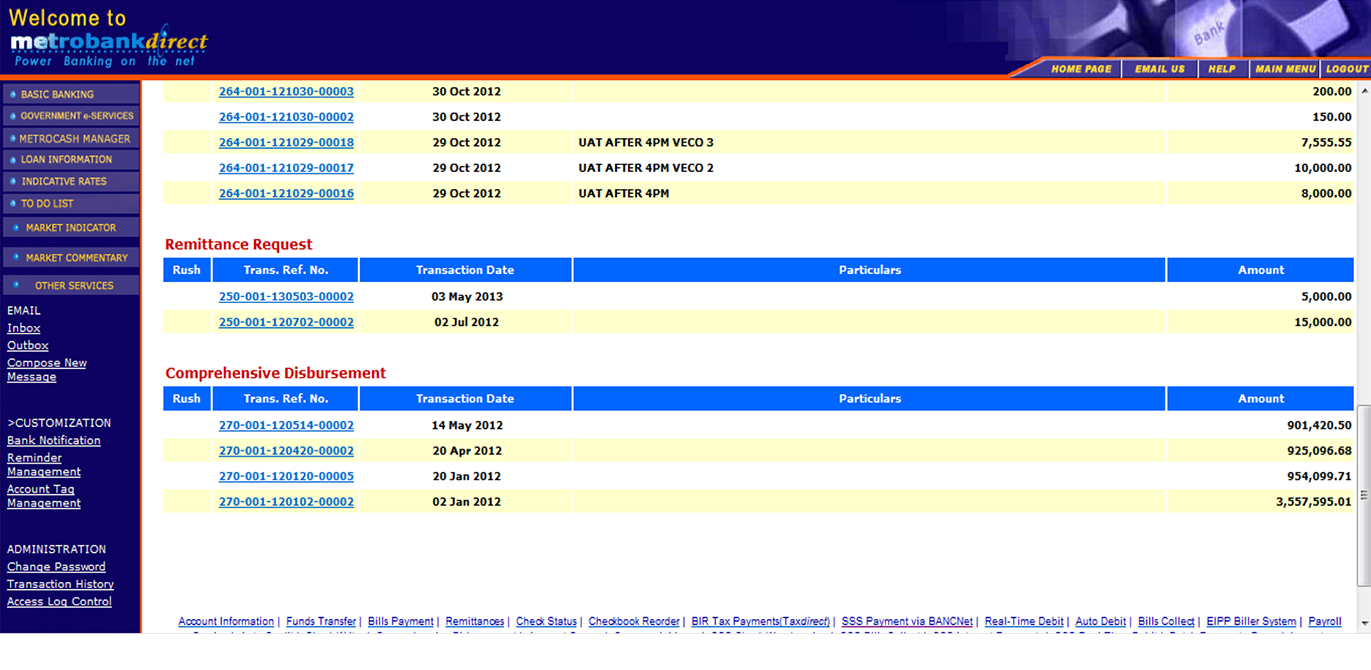 Remittance Request tab screen