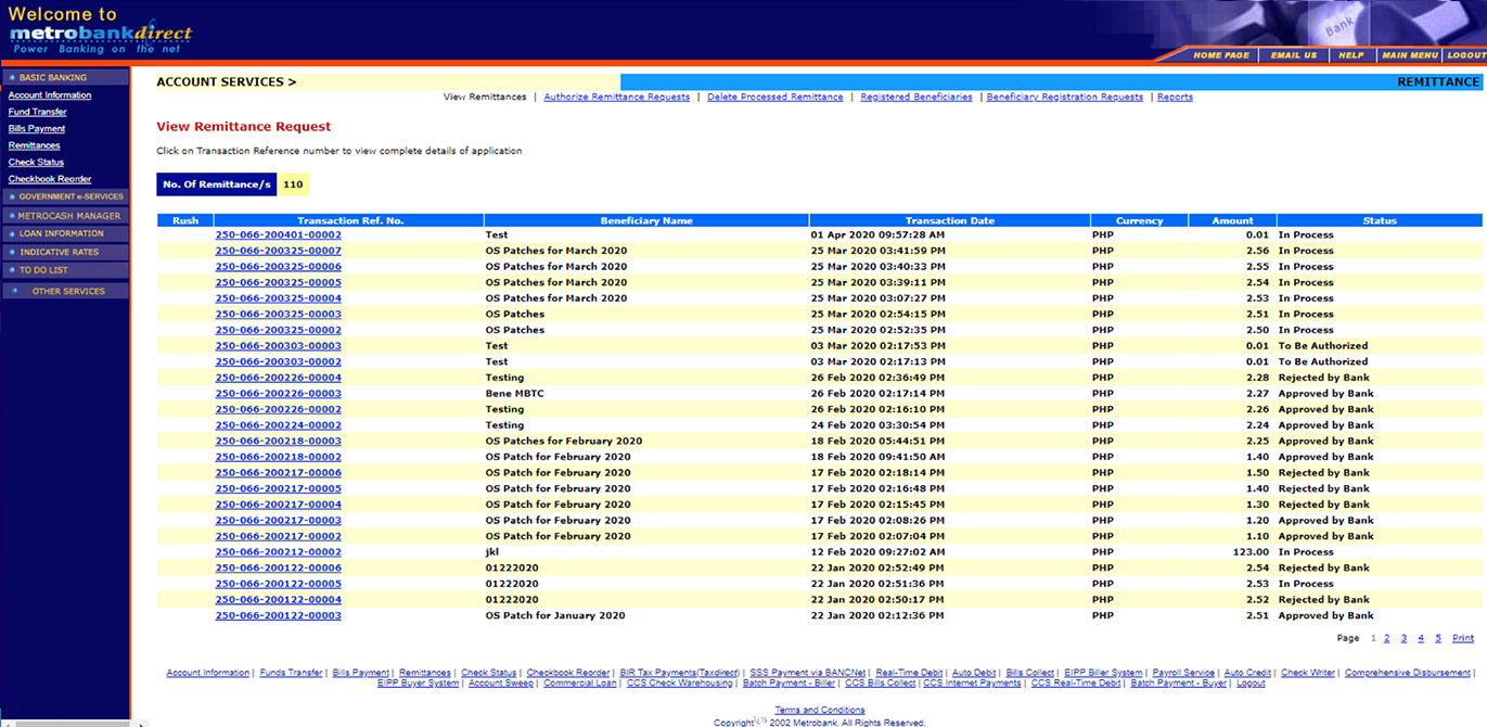 View Remittances tab screen