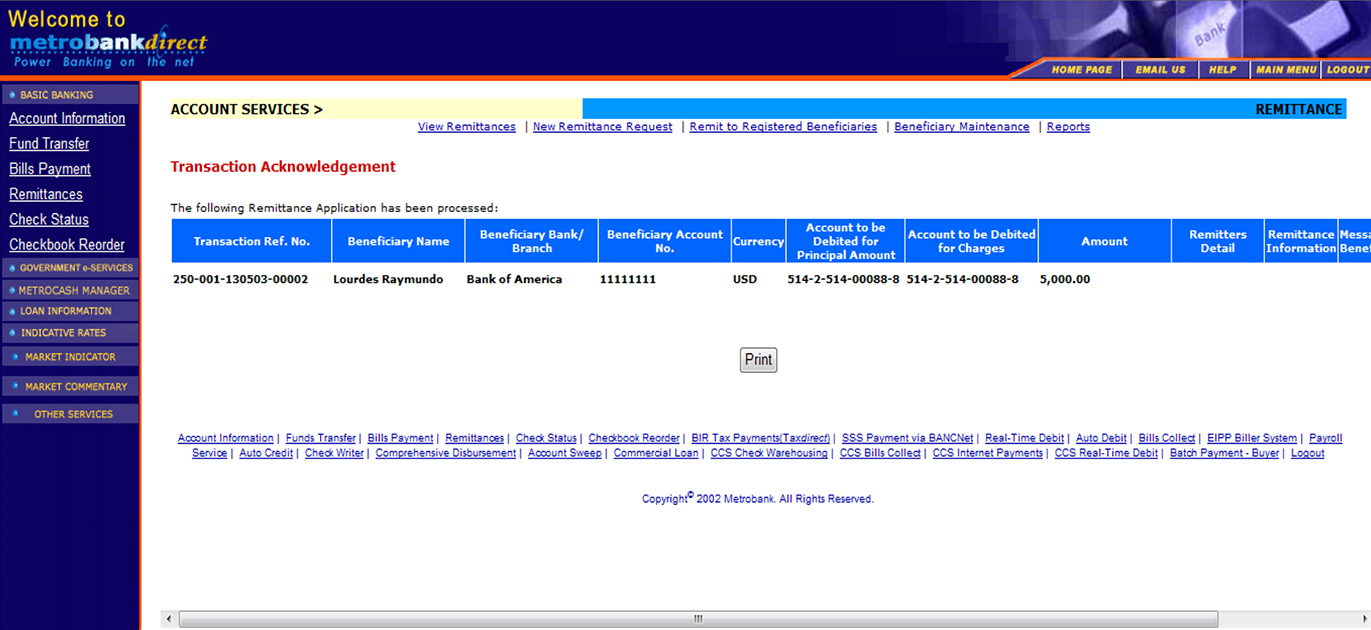 View Remittances tab screen