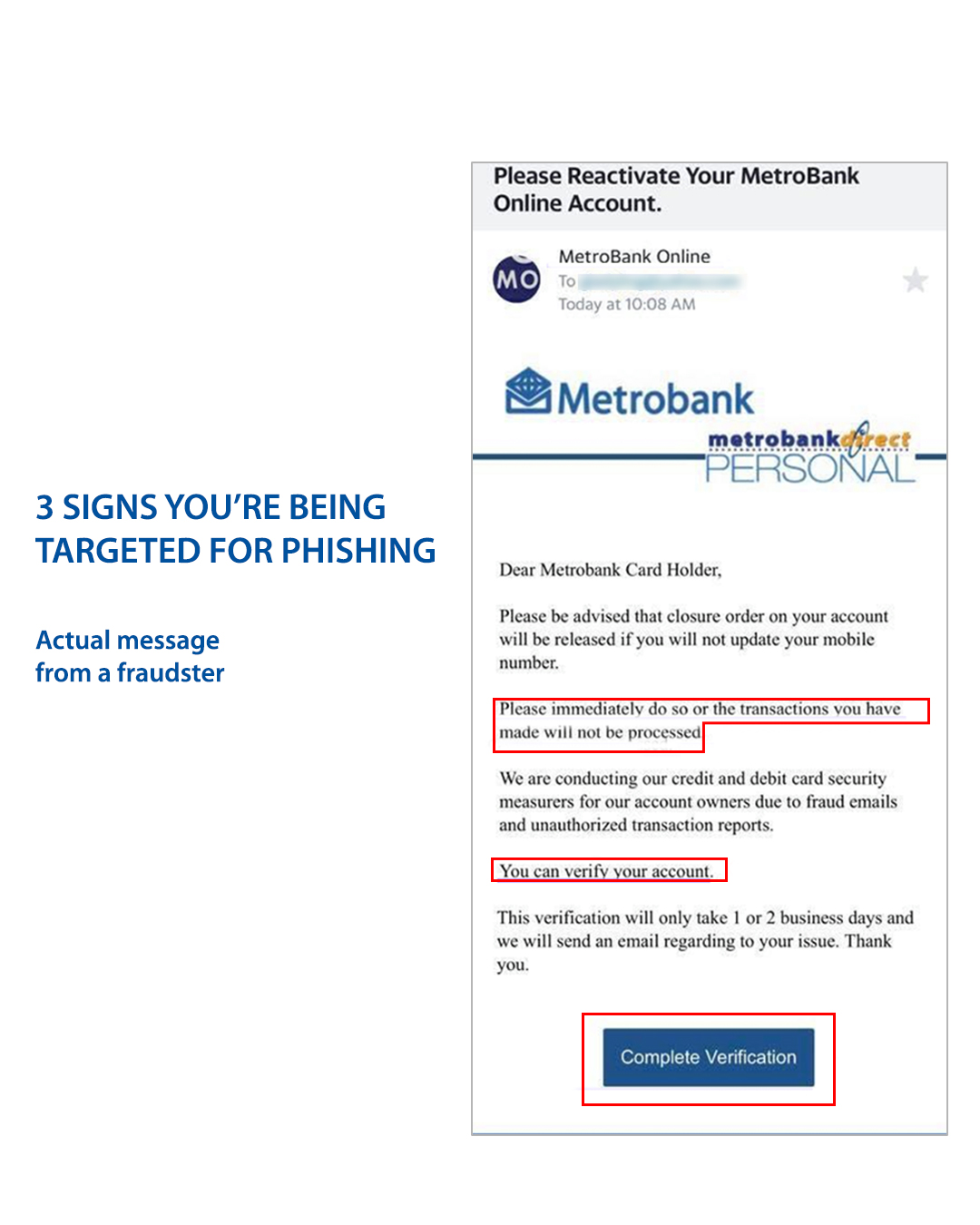 Actual screenshot of a phishing email