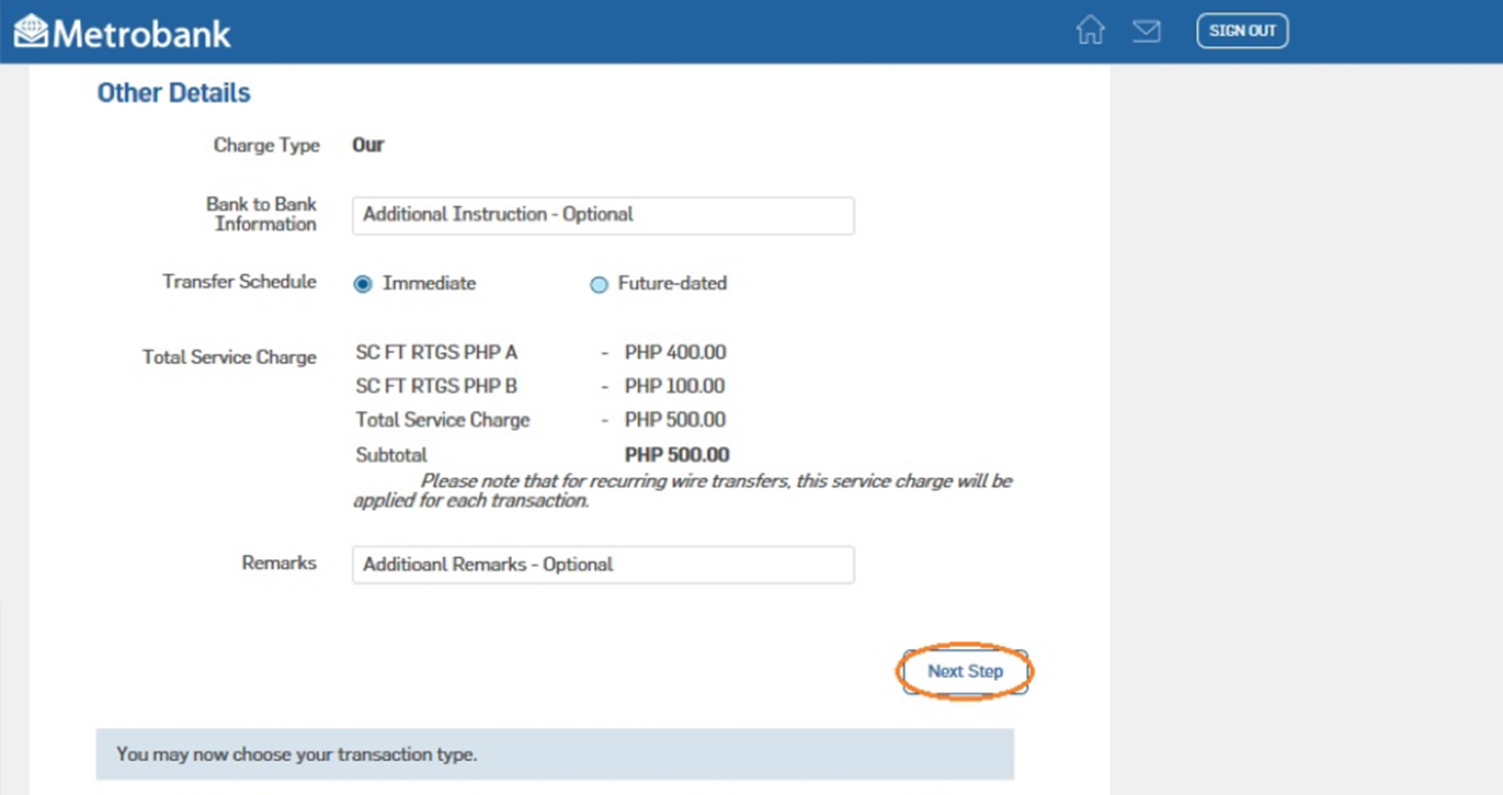 Sending money via Domestic or Foreign Transfer via Metrobank Business