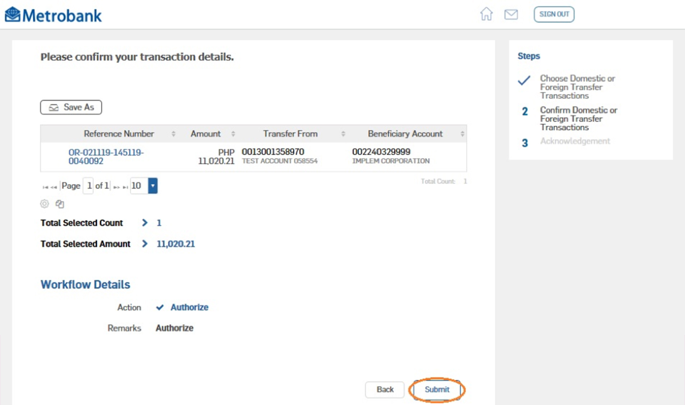 Transaction Details screen