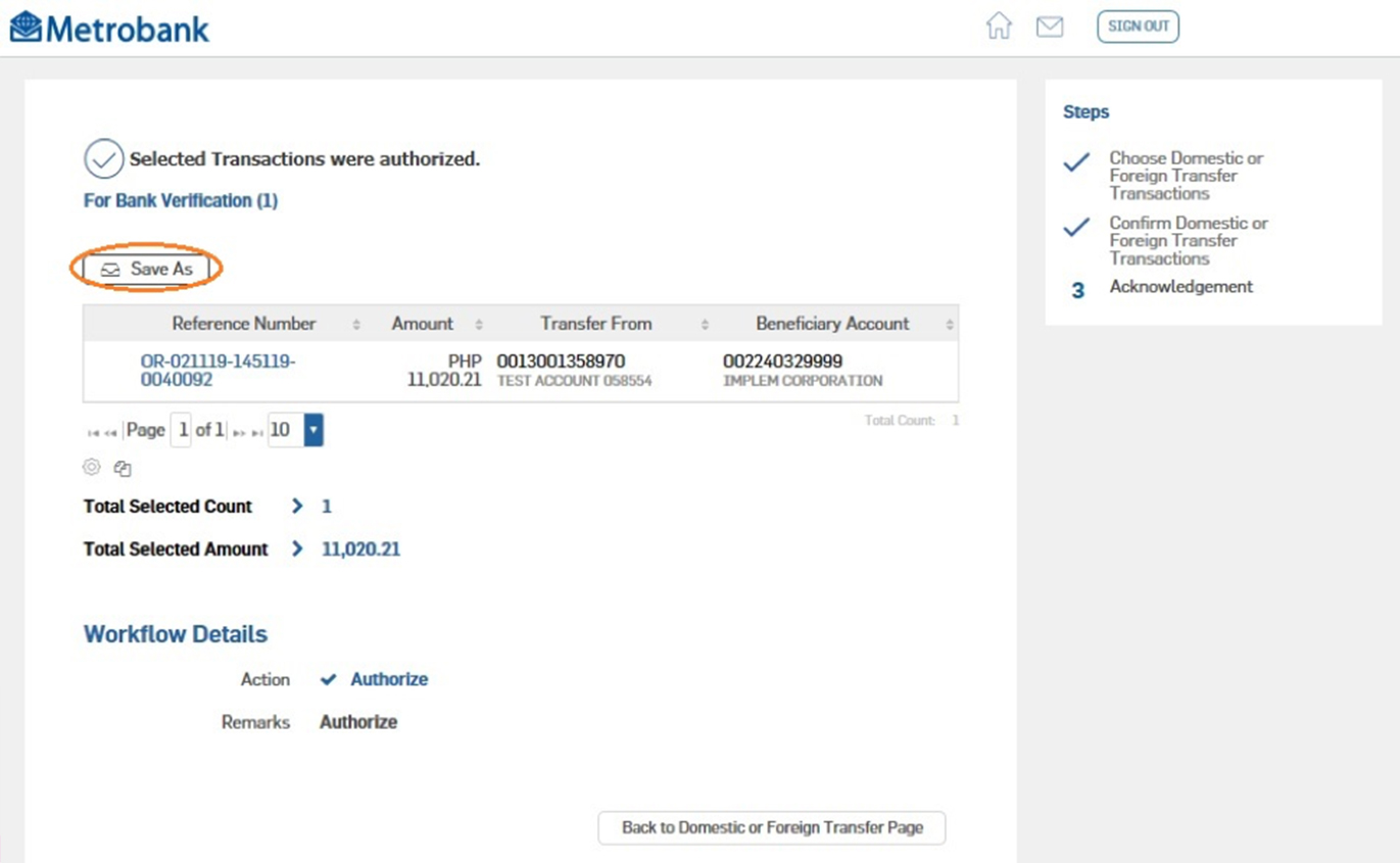 Transaction Authorization screen